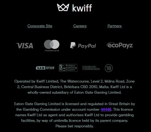 Kwiff Footer Screenshot