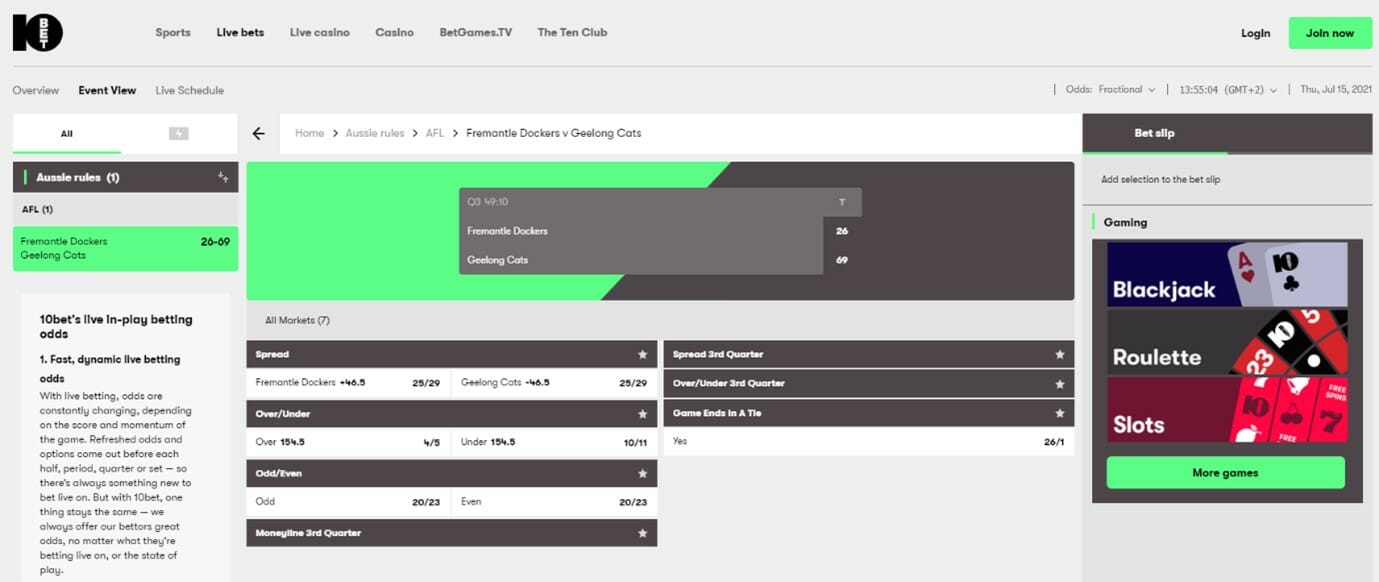 10bet Aussie Rules screenshot