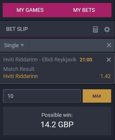 21LuckyBet Bet Slip Screenshot