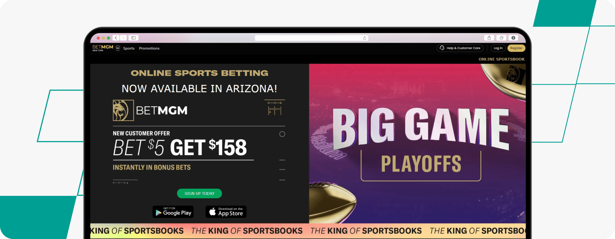 screenshot of betmgm homepage