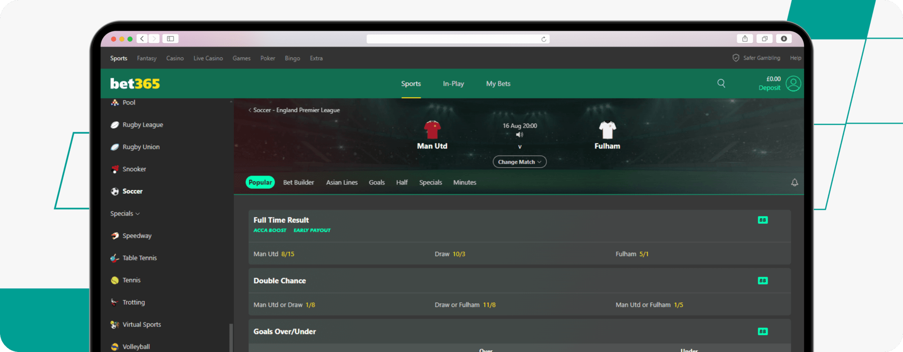 desktop Screenshot of bet365 Premier League Markets