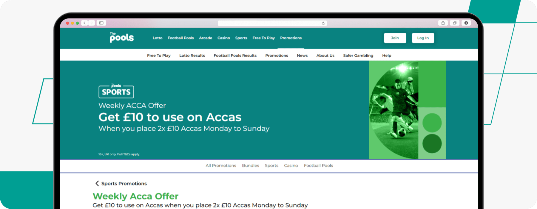 desktop Screenshot of The Pools Weekly Acca Offer Promotional Page