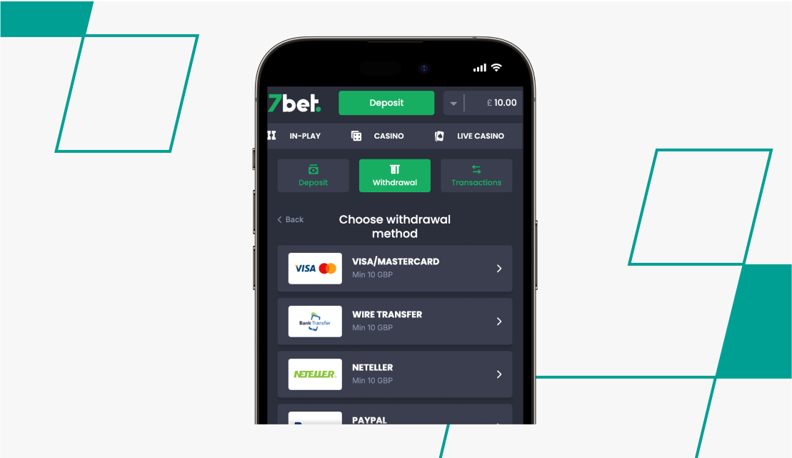 screenshot of 7bet withdrawal process